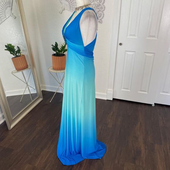 XOXO Early 2000's Mermaid Teal Blue Color Gradient Maxi Prom Dress S Made in USA - Picture 2 of 7